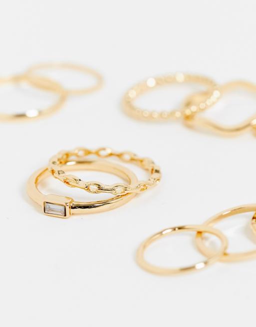 ASOS DESIGN Confezione da 9 anelli midi color oro ASOS