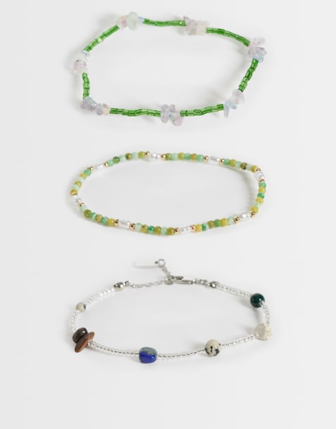 ASOS DESIGN - Confezione da bracciali con perline e pietre semipreziose multicolore - view 1