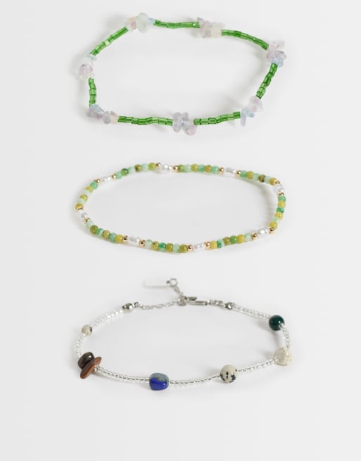 ASOS DESIGN - Confezione da bracciali con perline e pietre semipreziose multicolore