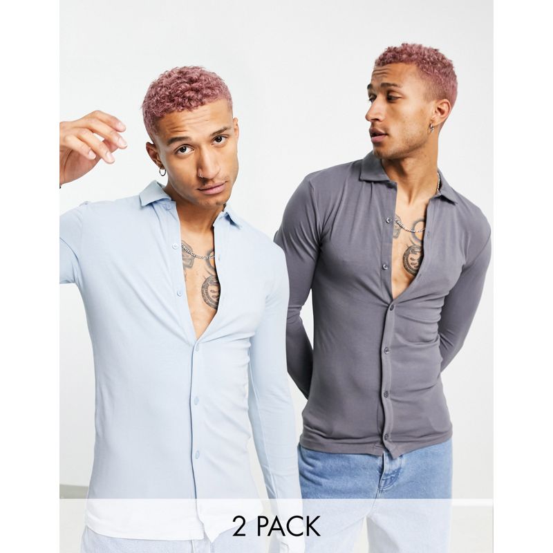 Uomo Camicie DESIGN - Confezione da due camicie a maniche lunghe in jersey organico con bottoni