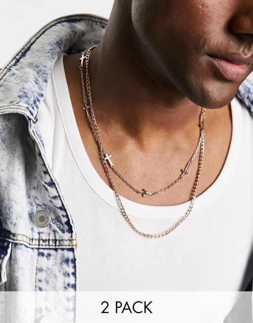 ASOS DESIGN - Confezione da due collane a strati con pendente a croce, colore oro
