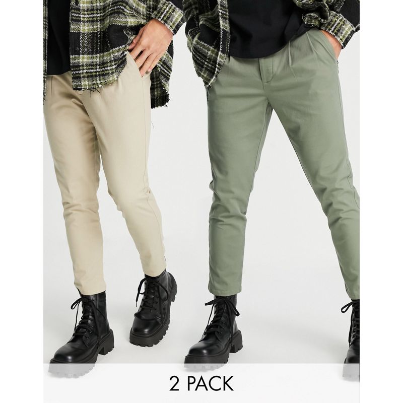 ABEaj Pantaloni e chino DESIGN - Confezione da due paia di chino a sigaretta, colore beige e kaki - Risparmia