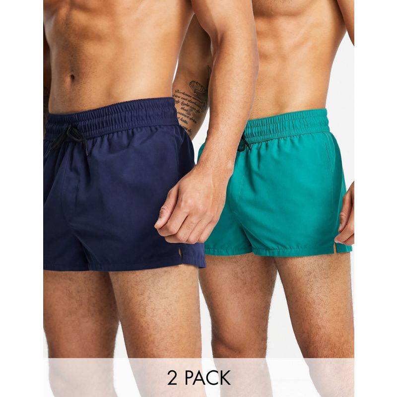 DESIGN - Confezione da due pantaloncini da bagno molto corti verde e blu navy - Risparmia