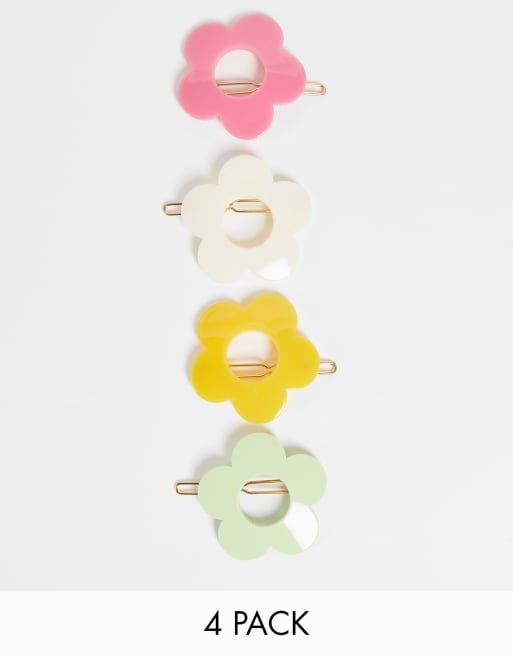 ASOS DESIGN - Confezione da quattro fermagli per capelli in resina a forma di fiori