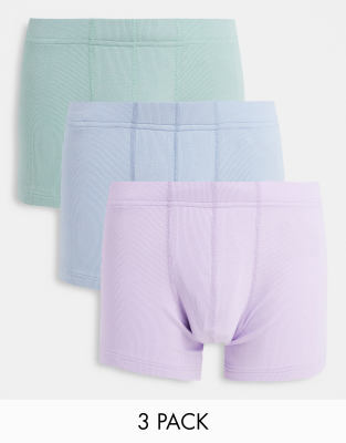 ASOS DESIGN - Confezione da tre paia di boxer aderenti a coste, colori pastello