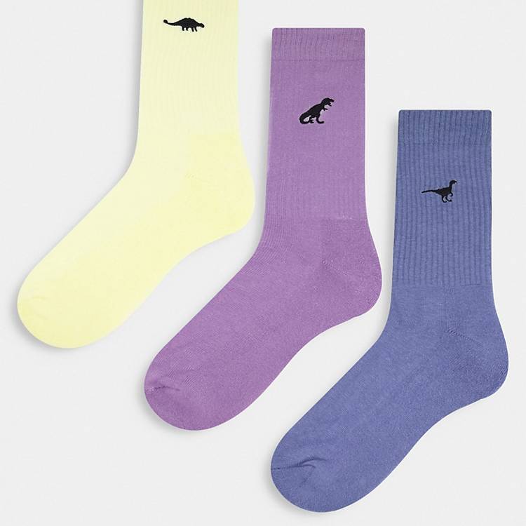Confezione da tre paia di calzini sportivi con dinosauro ricamato Asos Uomo Sport & Swimwear Abbigliamento sportivo Intimo sportivo 