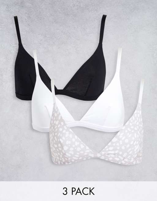 ASOS DESIGN - Confezione da tre reggiseni a triangolo in cotone con macchie