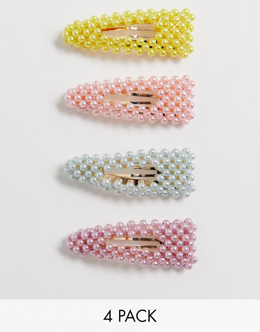 ASOS DESIGN - Confezione di 4 fermagli per capelli con perle miste colorate-Multicolore