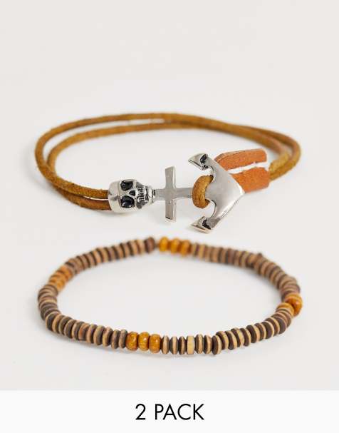 Bracciale Teschio In Pelle Intrecciata Da Uomo - Italia - Foto 5