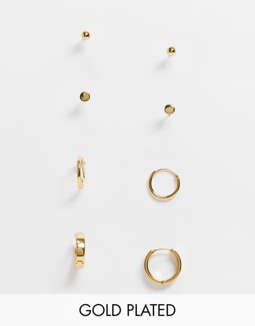 ASOS DESIGN - Confezione di orecchini a cerchio e orecchini a perno con placcatura oro 14 carati