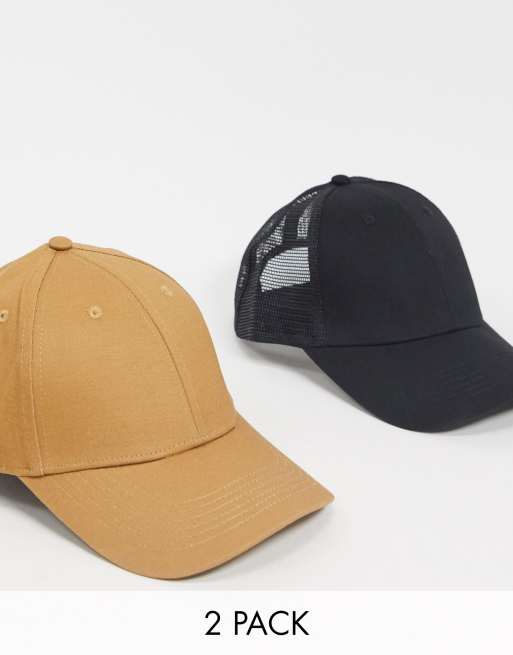 ASOS DESIGN - Confezione multipack da 2 berretti trucker color cammello e nero - RISPARMIA