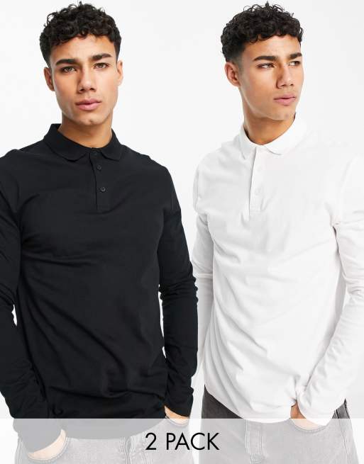 ASOS DESIGN - Confezione multipack da 2 polo a maniche lunghe multicolore