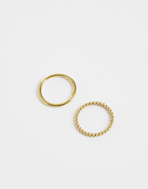 ASOS DESIGN - Confezione multipack di anelli impilabili in acciaio inossidabile resistenti all'acqua color oro, 1 di 3