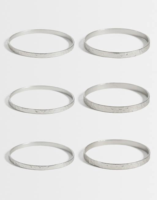 ASOS DESIGN - Confezione multipack di bracciali sottili martellati color argento
