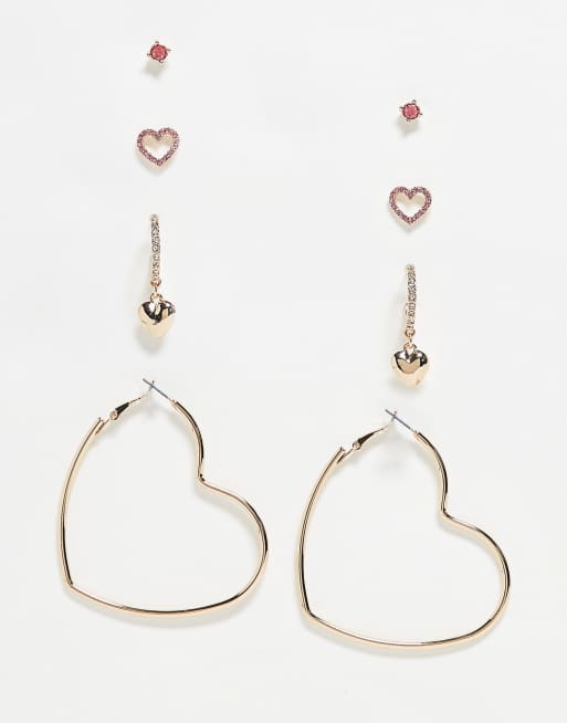ASOS DESIGN - Confezione multipack di orecchini dorati con decorazioni rosa