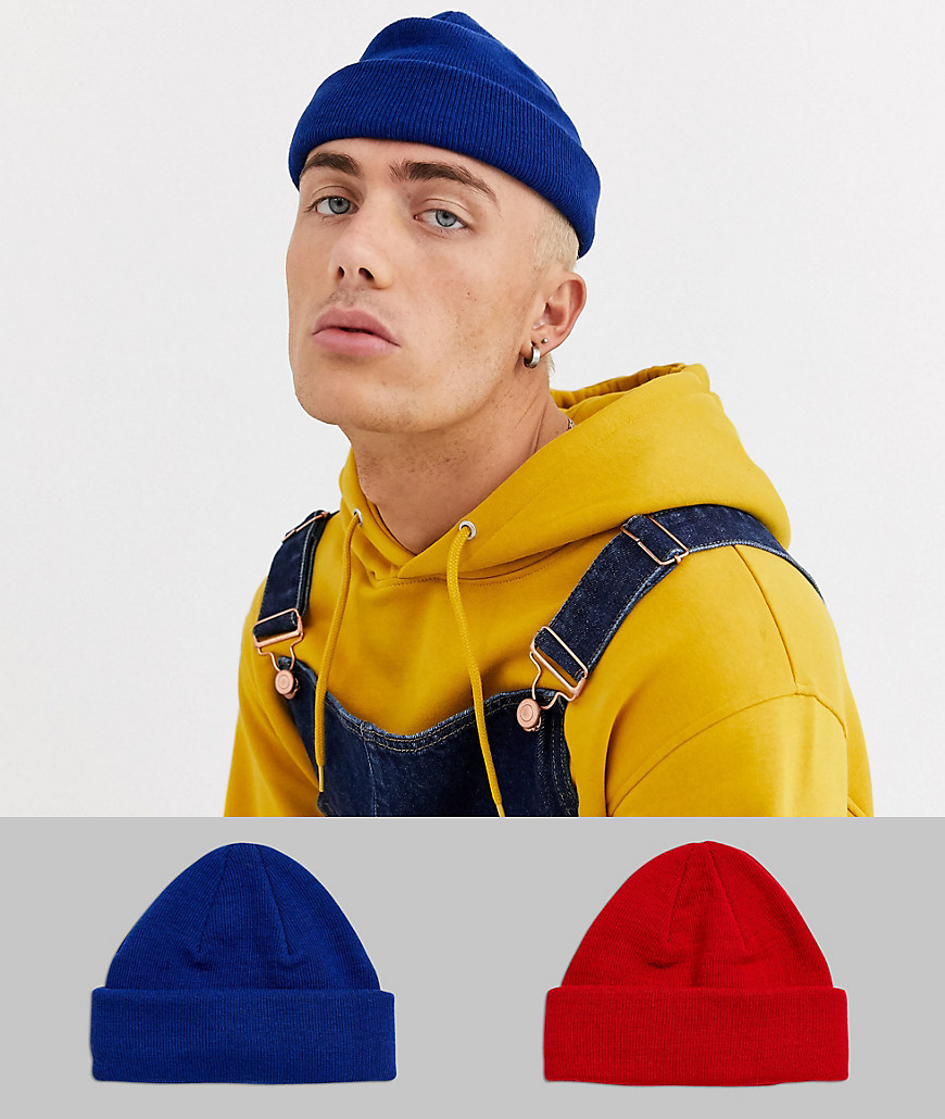 ASOS DESIGN - Confezione risparmio da 2 berretti da pescatore mini rosso e blu navy-Multicolore