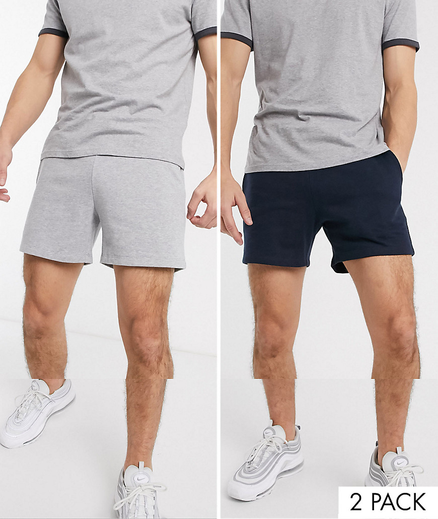 ASOS DESIGN - Confezione risparmio da 2 pantaloncini corti slim in jersey blu navy/grigio mélange-Multicolore