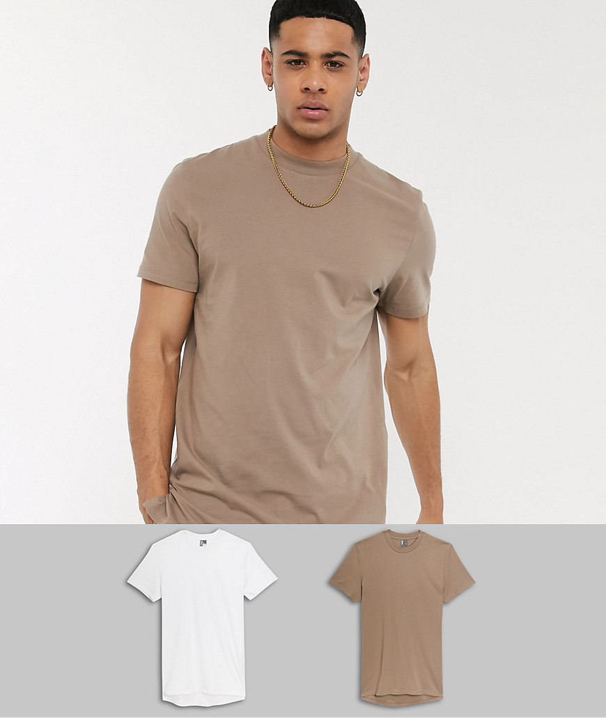 ASOS DESIGN - Confezione risparmio da 2 T-shirt lunghe con spacchi laterali-Multicolore