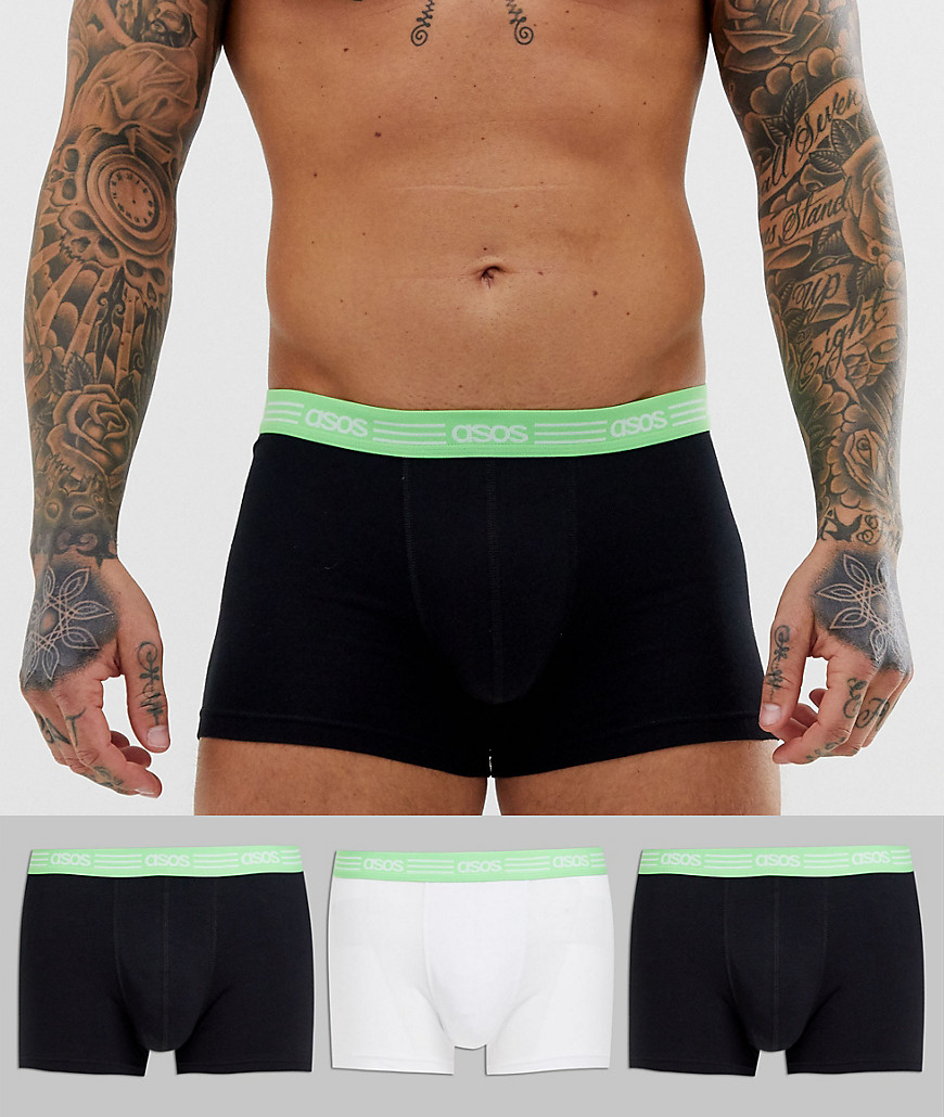ASOS DESIGN - Confezione risparmio da 3 boxer aderenti neri e bianchi con elastico verde menta con logo in vita-Nero