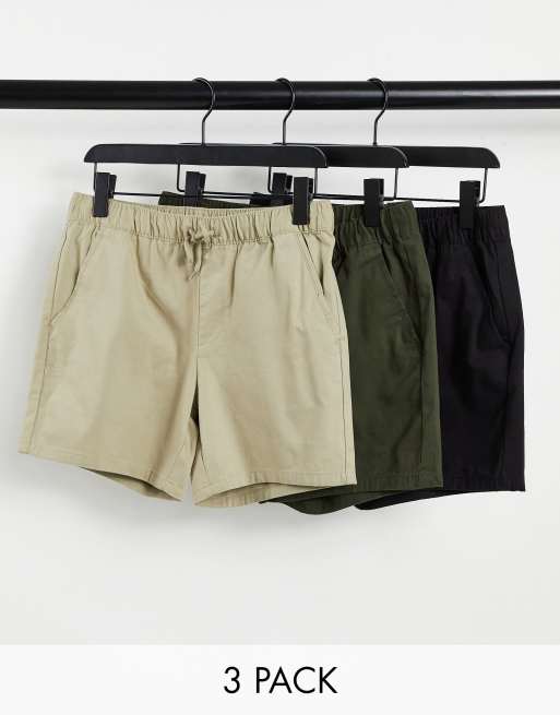 ASOS DESIGN - Confezione risparmio da 3 pantaloncini chino slim con girovita elasticizzato