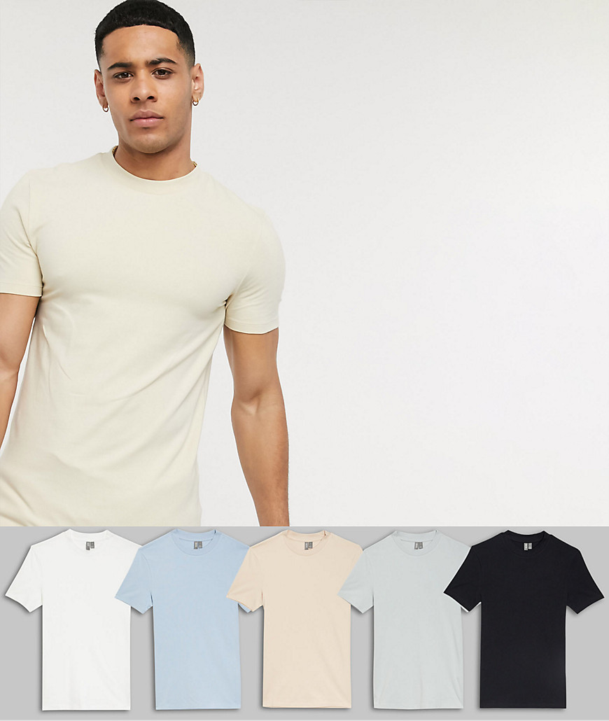 ASOS DESIGN - Confezione risparmio da 5 T-shirt attillata in tessuto biologico-Multicolore