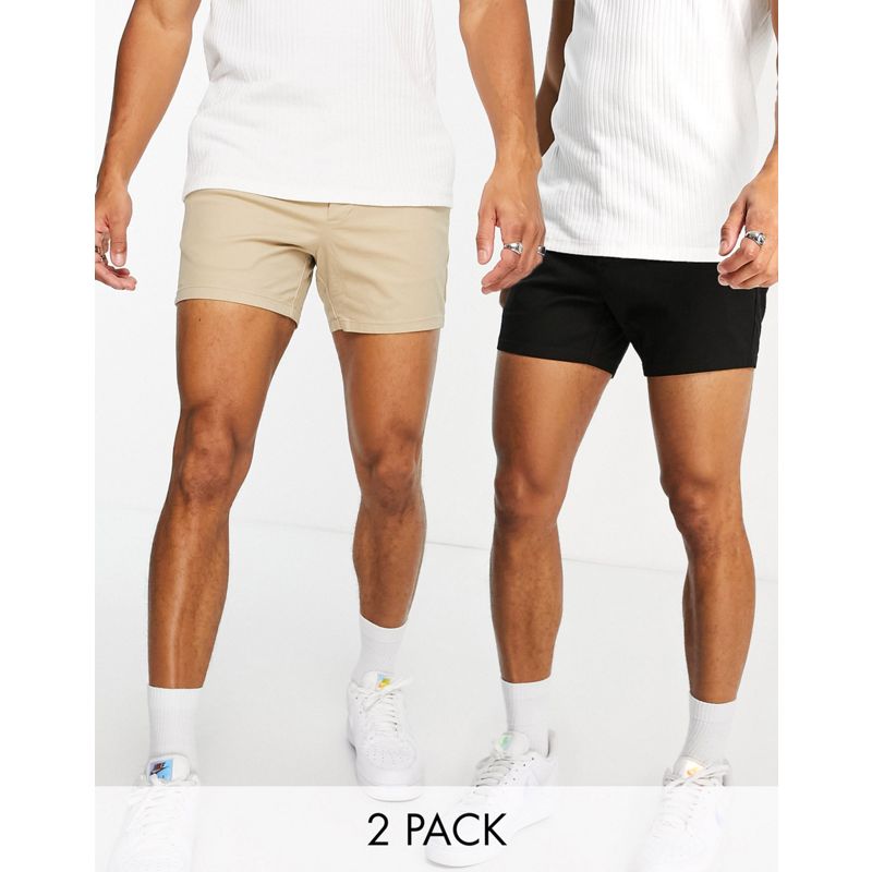 Chino corti Pantaloncini DESIGN - Confezione risparmio da due chino corti slim neri e beige