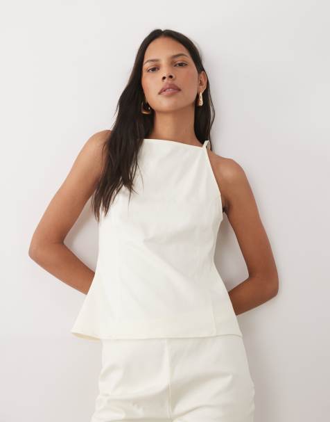 ASOS DESIGN - Conjunto blanco marfil de top con cuello barco halter - view 1