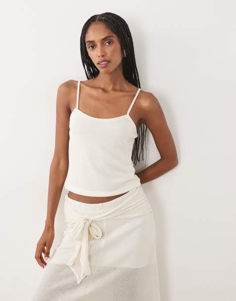 ASOS DESIGN - Conjunto color crema de top de tirantes de croché de punto liso - view 1