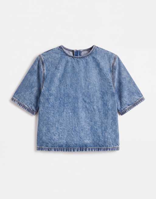 ASOS DESIGN - conjunto de camiseta de denim con hombreras en azul medio, 5 de 7