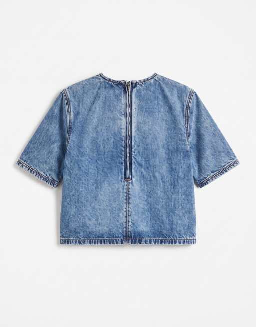 ASOS DESIGN - conjunto de camiseta de denim con hombreras en azul medio, 6 de 7