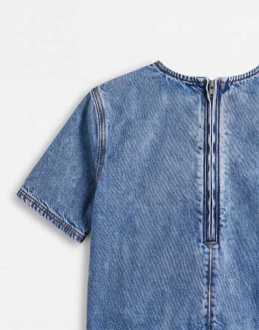 ASOS DESIGN - conjunto de camiseta de denim con hombreras en azul medio, 7 de 7