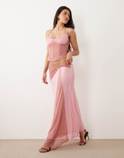 ASOS DESIGN - Conjunto de falda y top corsetero con detalle en contraste de malla - view 1