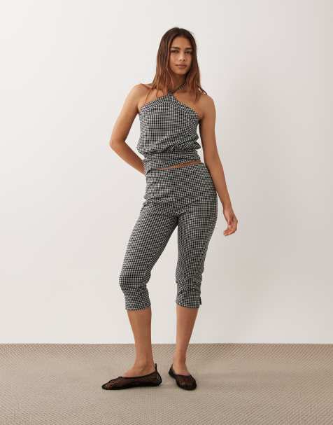 ASOS DESIGN - conjunto de leggings capri a cuadros vichy en negro y blanco - view 1