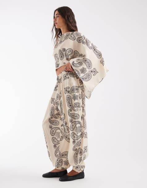 ASOS DESIGN - conjunto de pantalón balloon con estampado bandana en marrón - view 1