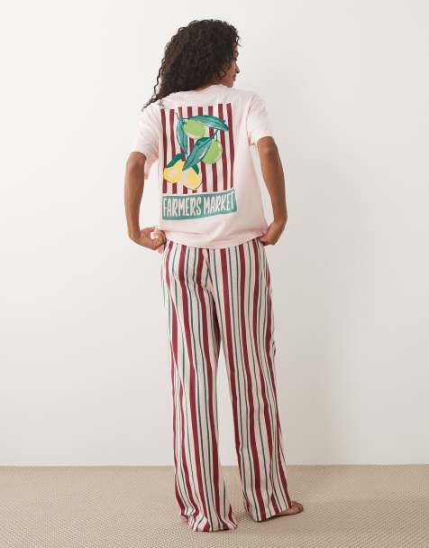ASOS DESIGN - conjunto de pijama con camiseta extragrande y pantalón de pernera ancha con gráfico de mercado agrícola - view 1