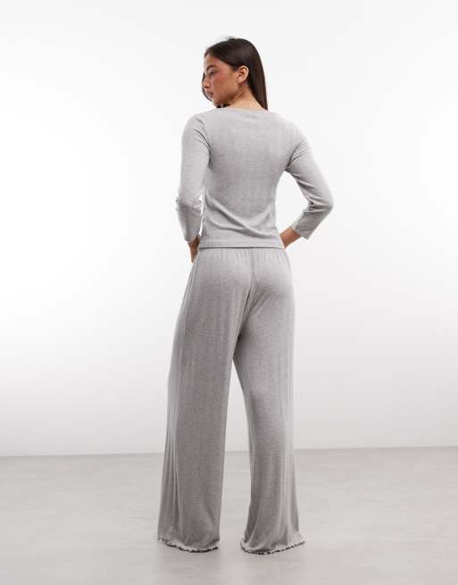 ASOS DESIGN - conjunto de pijama pointelle en gris, 3 de 4