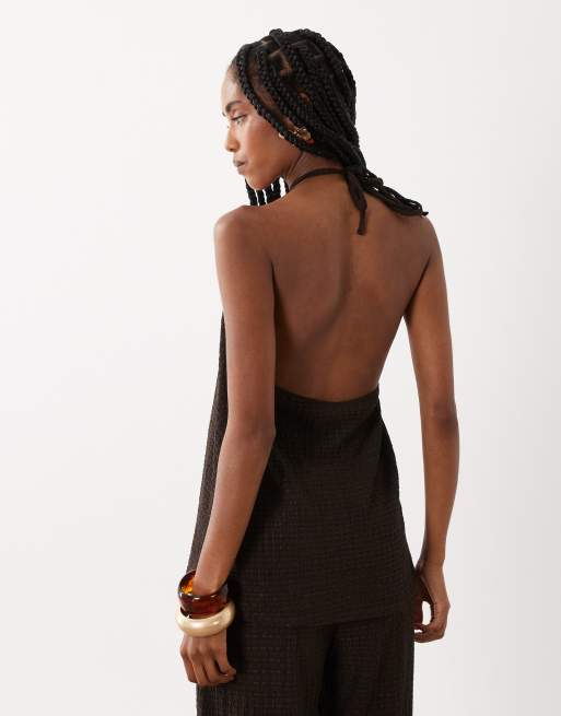 ASOS DESIGN - Conjunto marrón chocolate de top con cuello halter de tejido texturizado, 4 de 4