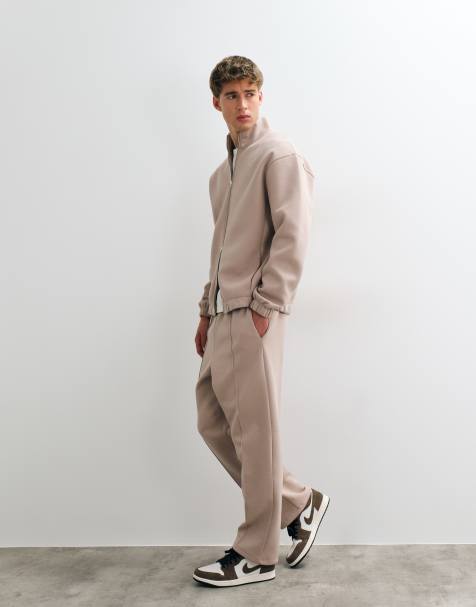 ASOS DESIGN - Conjunto marrón de joggers y sudadera holgada con cremallera de tejido efecto neopreno - view 1