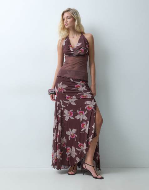 ASOS DESIGN - Conjunto marrón de top y falda con estampado floral de malla - view 1