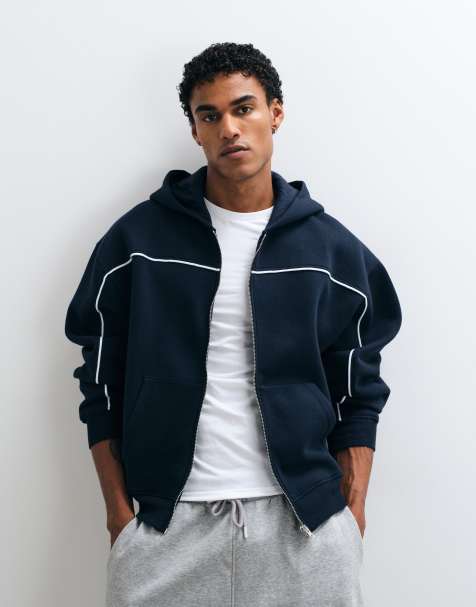ASOS DESIGN conjunto oversized y cuadrado de sudadera con capucha y cremallera con ribetes en azul marino - view 1
