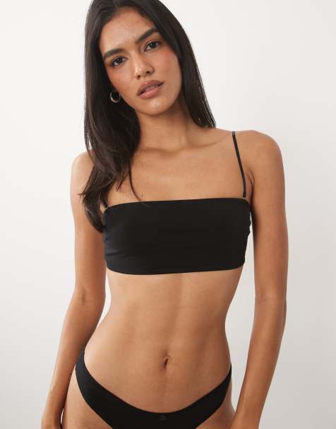 ASOS DESIGN Connie bomulls-bandeau med avtagbara band i svart - view 1