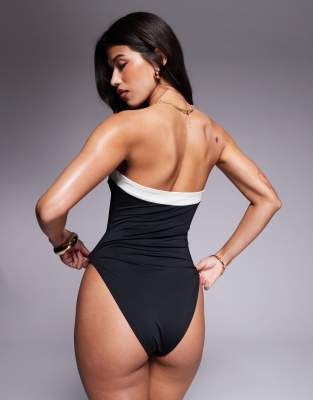 Asos Design Connie Contrast Smoothing Bandeau Swimsuit