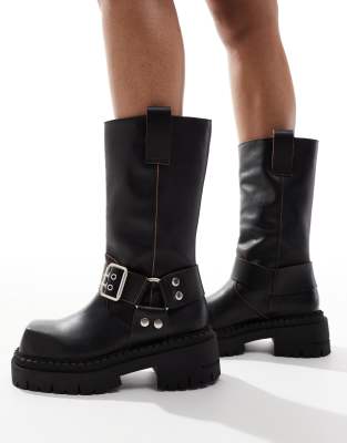 ASOS DESIGN - Conquest - Bikerstiefel aus hochwertigem Leder in Schwarz mit Metallelement