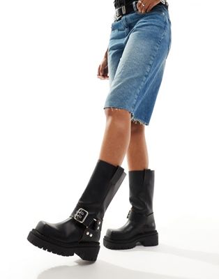 ASOS DESIGN Conquest premium leather harness biker boots in black - ASOS Price Checker