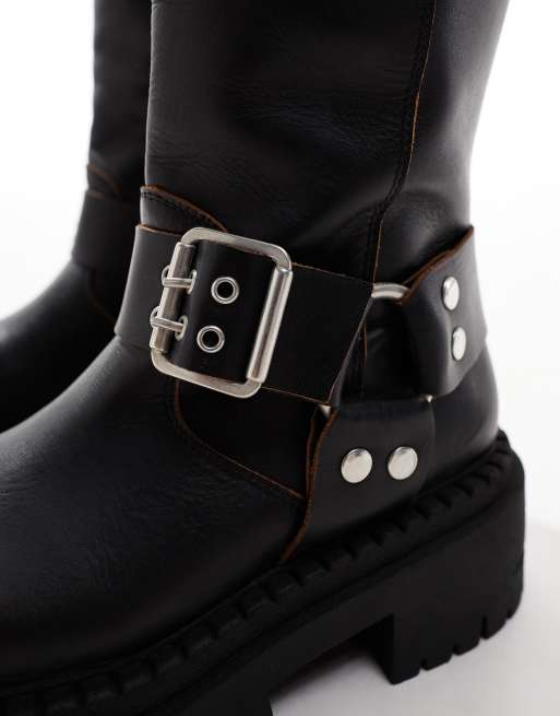 ASOS DESIGN Conquest Bottes style motard avec harnais en cuir de qualit sup rieure Noir