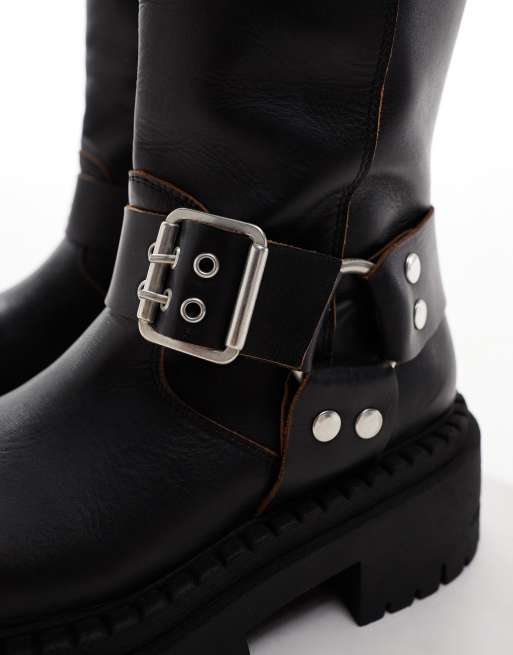ASOS DESIGN - Conquest - Premium leren bikerlaarzen met harnas in zwart, 3 van 4
