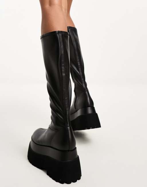 ASOS DESIGN Conspire flat chunky knee boots in black ASOS