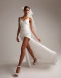 [ASOS DESIGN] ASOS DESIGN Constance satin wrap front cami wedding dress with low back in ivory-White 16 Ivory