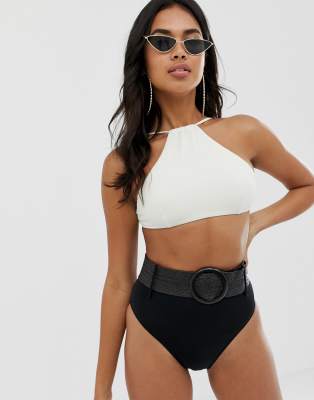 high waisted belted bikini bottoms