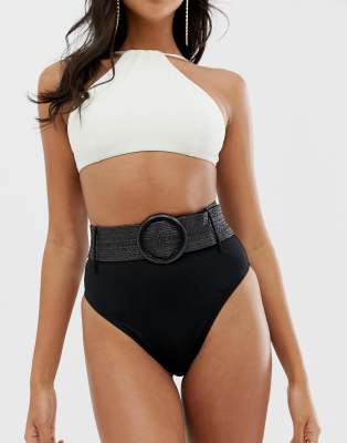 high waisted belted bikini bottoms